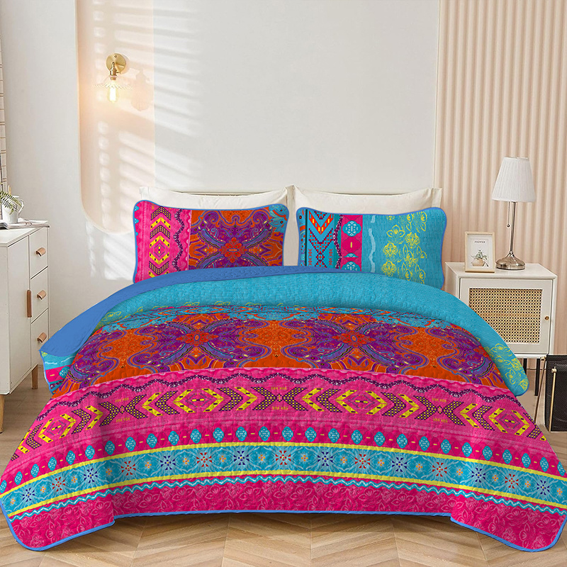 

Bohemian Patterned 3-piece Bed Cover Set: Queen/king Size, Breathable, Cozy & Soft, Easy Care, Lightweight, Suitable For All Seasons
