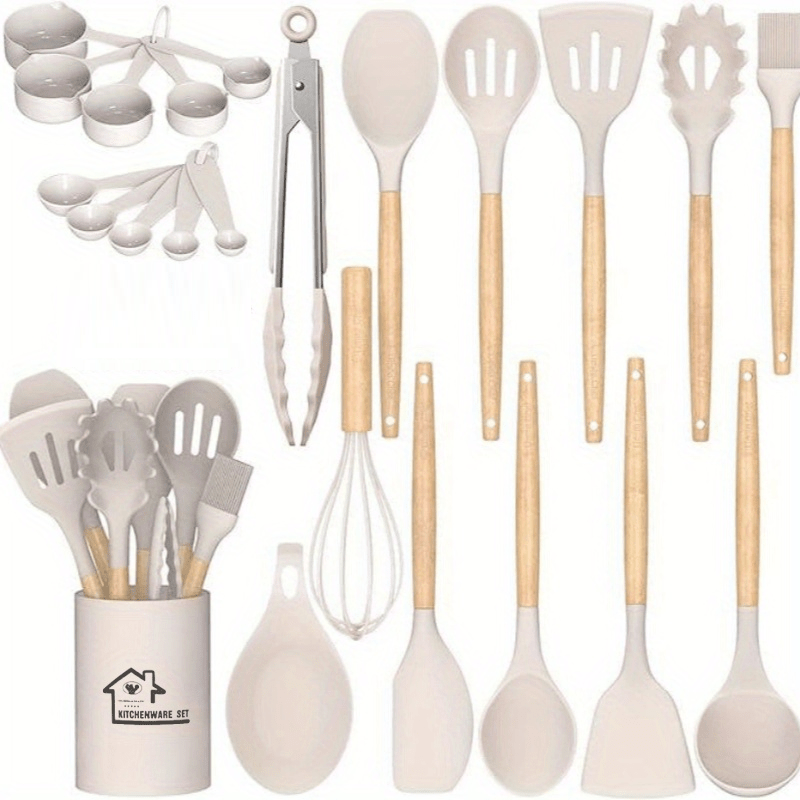 

Kitchen Silicone Cooking Utensils, 23 Pc Kitchen Utensil Set, Easy To Clean Wooden Kitchen Utensils, Cooking Utensils For Nonstick Cookware, Kitchen Gadgets And Spatula Set