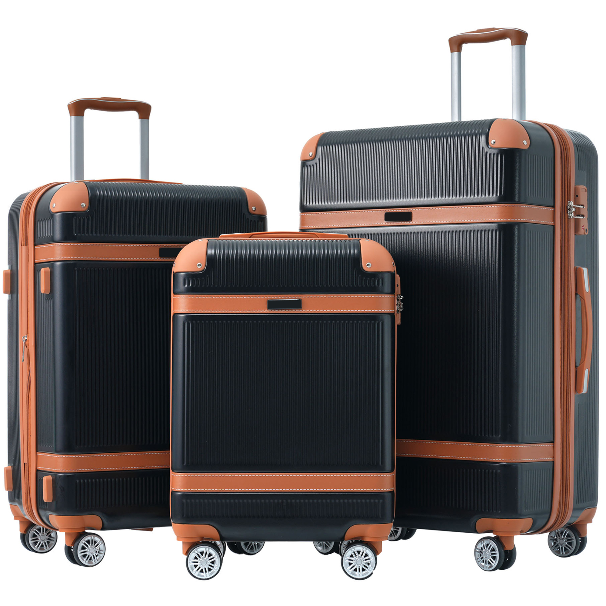 

Hardshell Luggage Sets 3 Piece Double Spinner 8 Wheels Suitcase With Tsa Lock Lightweight 20''24''28''black