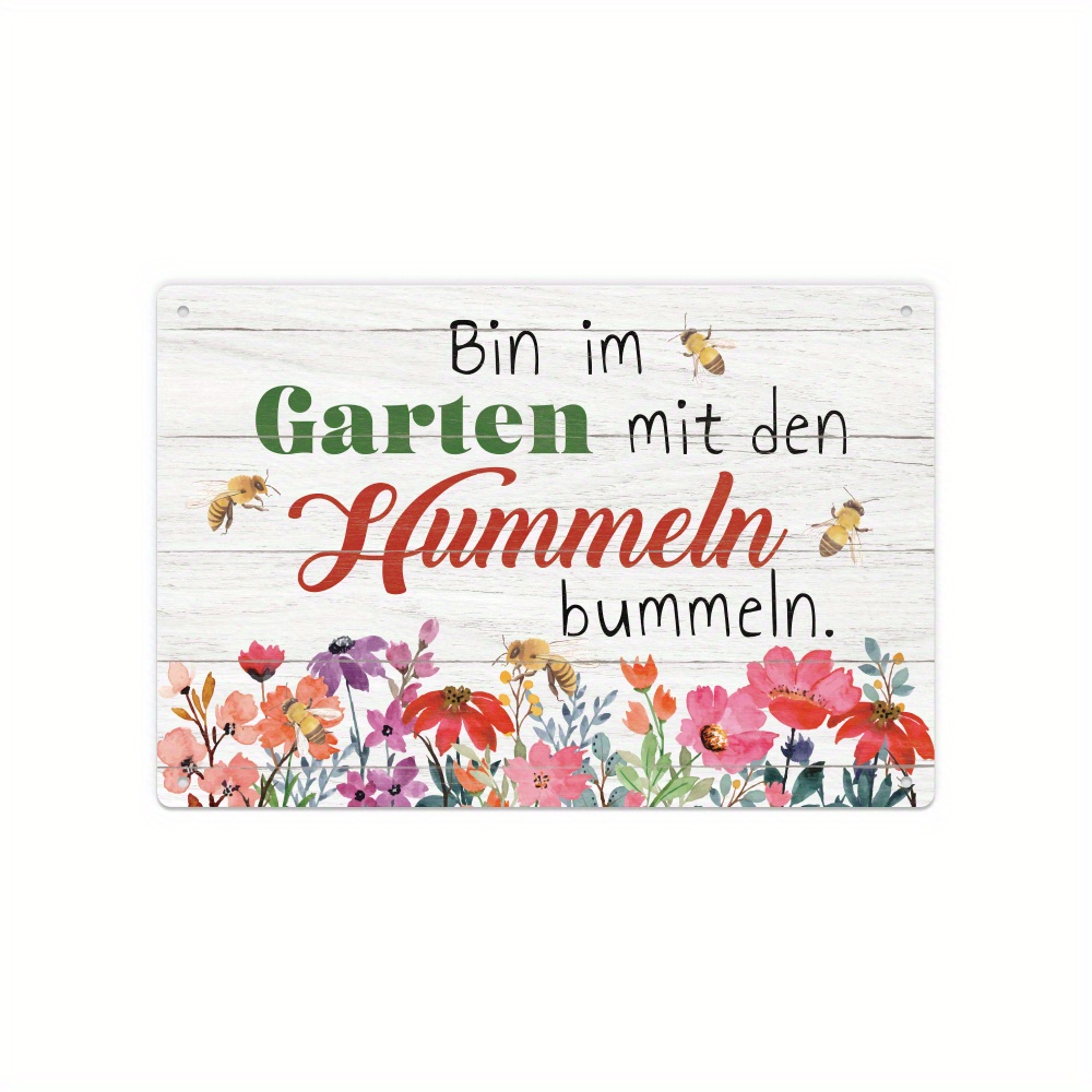Image of Putuo Decor 1pc Garden Metal Tin Sign, Flower And Bee Painting Vintage Plaque Poster Wall Art Decor For Yard Garden Porch, 7.9 X 11.8 Inches