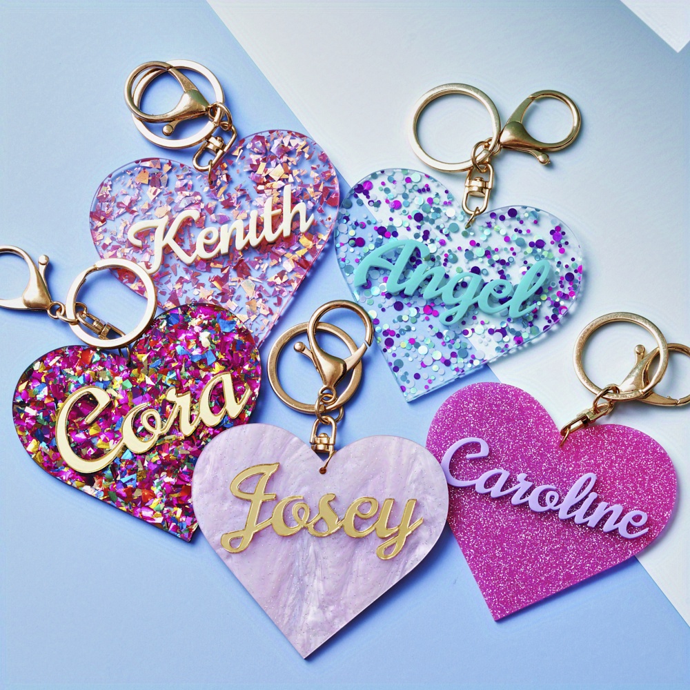 

Custom Heart-shaped Keychains, Glitter Confetti Design, Gift For Birthday, Wedding, Engagement, Graduation, Travel Accessory