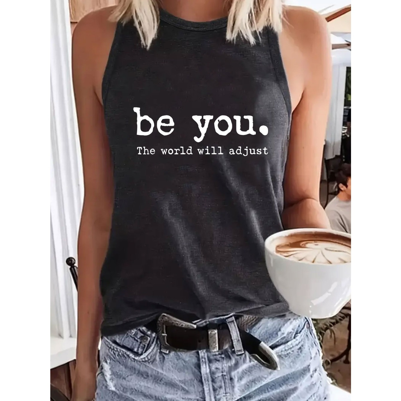 

Be Crew Neck Top, Casual Sleeveless Top For Summer, Women's Clothing