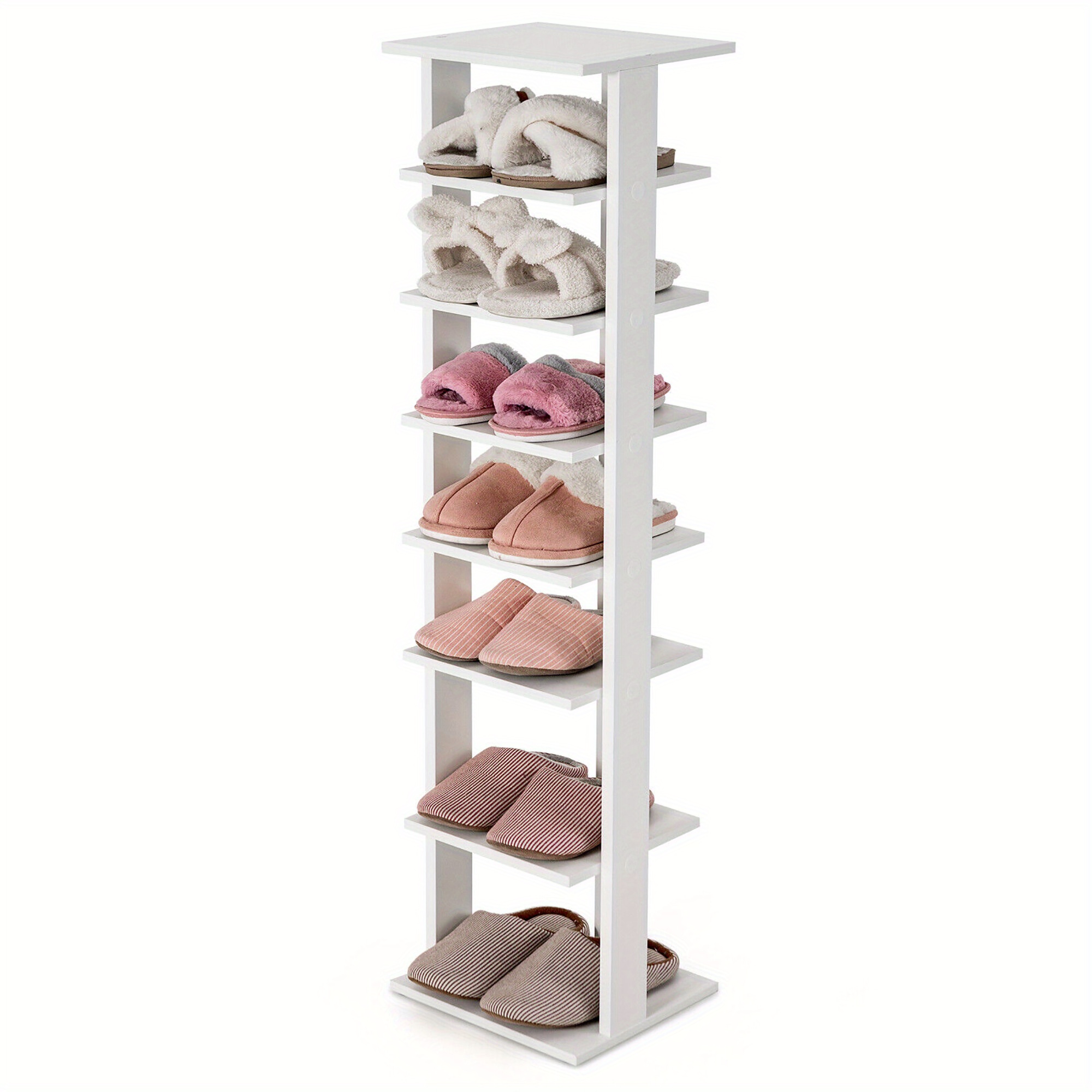 

7-tier Wooden Shoe Rack Narrow Vertical Shoe Stand Storage Display Shelf White