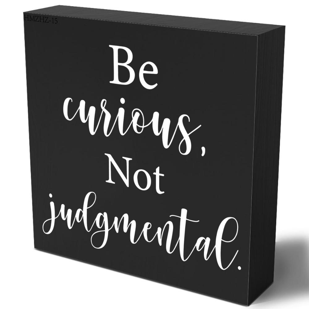 

1pc Inspirational Wooden , Decorative Motivational Be Not Judgmental Sign, Home Bedroom Office Decor Rustic Farmhouse Square Desk Decor Sign For Shelf