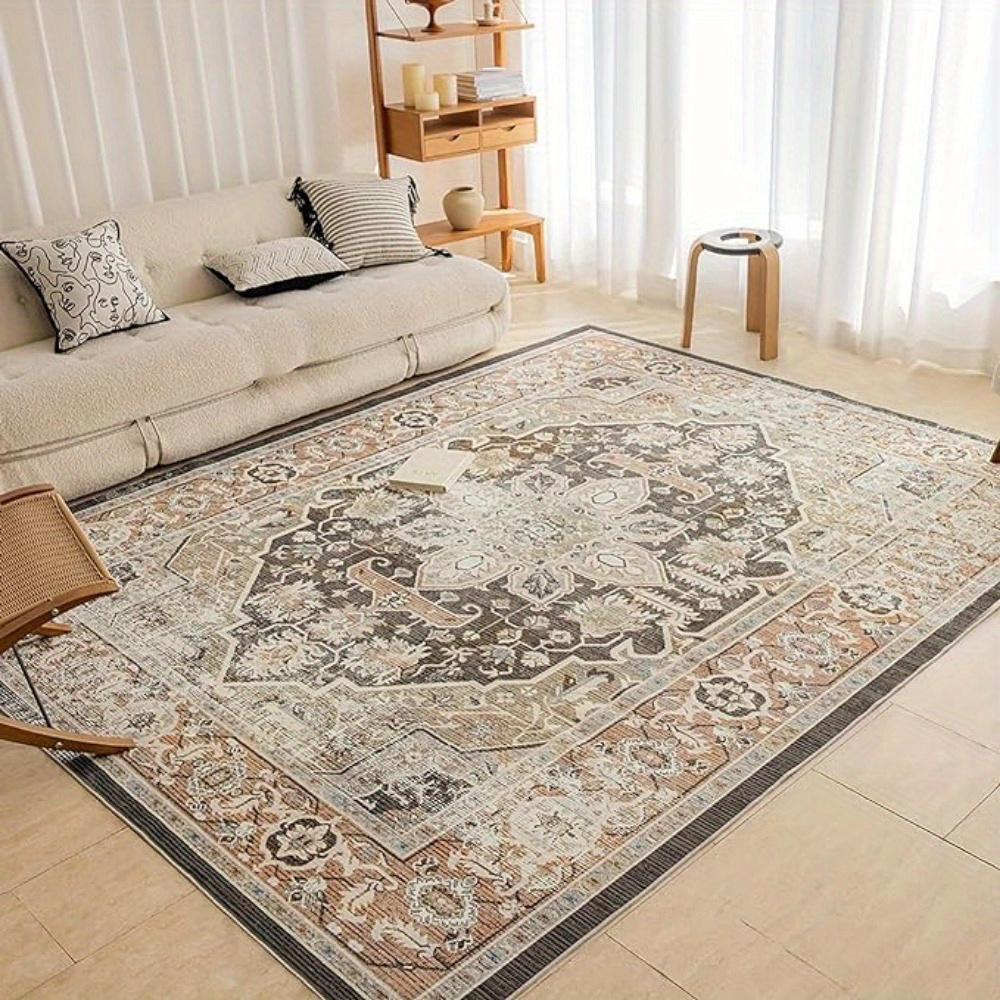 

1 Pcs Orhopui Low-pile Machine Washable Rug Vintage Rug With Non-slip Backing, Non-shedding Indoor Floor Rugs For Living Room Bedroom Kitchen Laundry Home Office Carpet, Brown