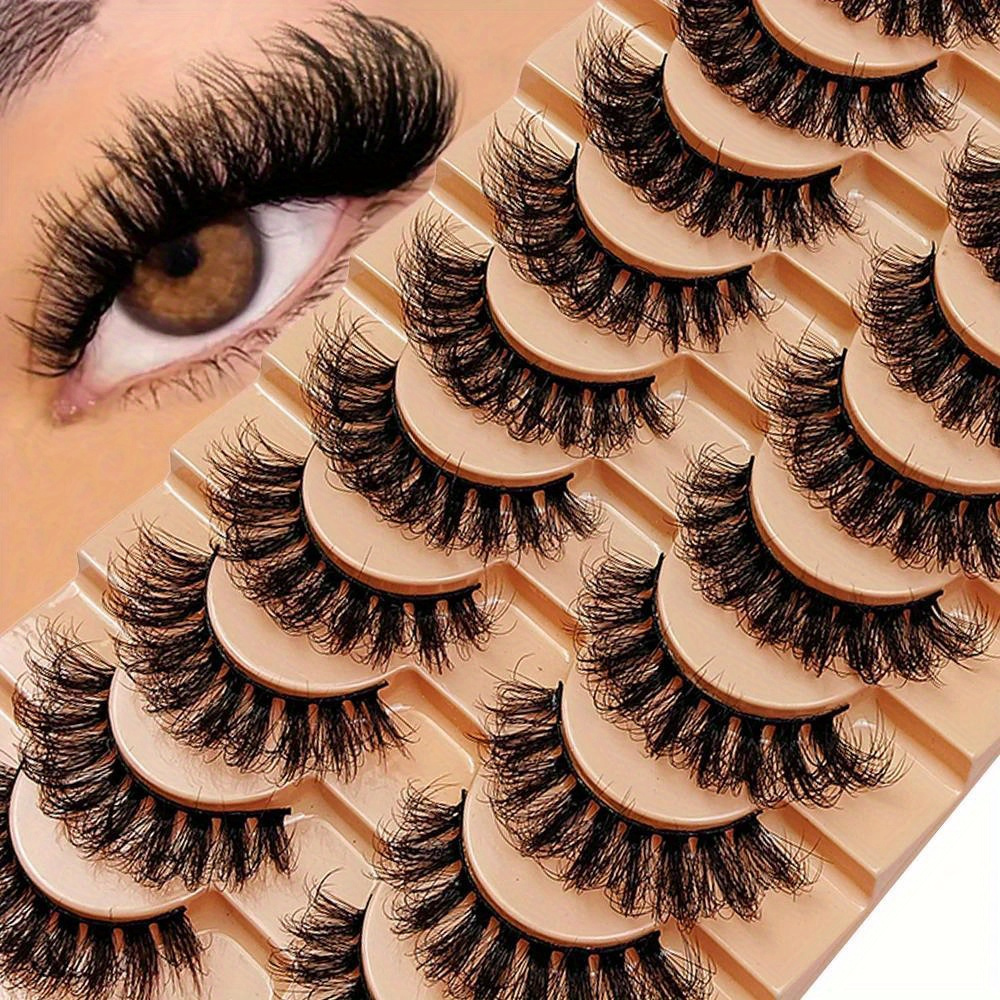 

10 Pairs Dramatic Fluffy Russian Strip False Eyelashes - Wispy, Messy Look For A Bold & Glamorous Look