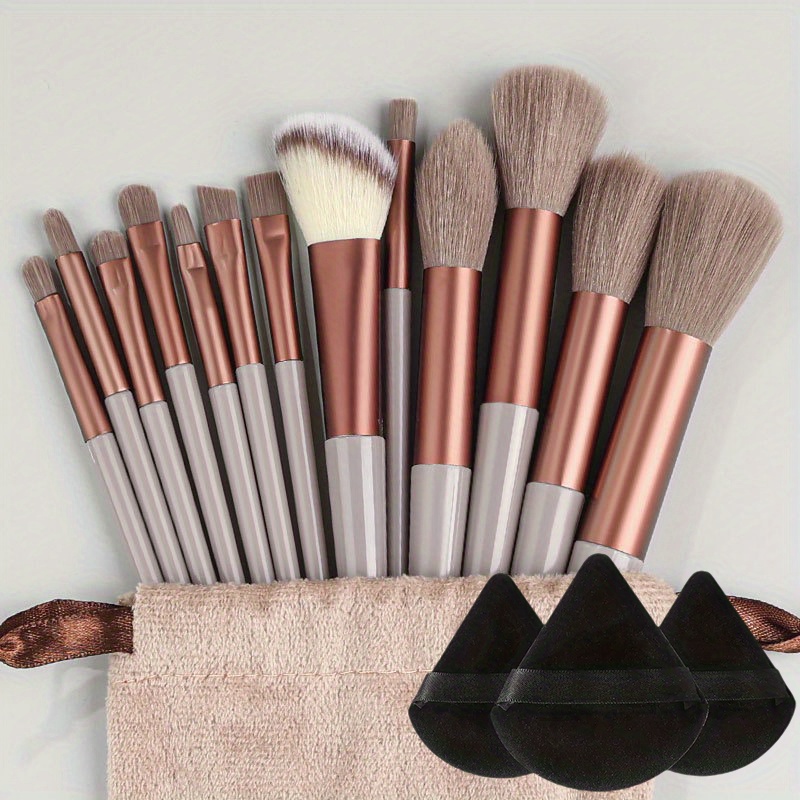 TEMU Makeup Brush Set Soft Fluffy Professional Cosmetic Foundation Powder Eyeshadow Kabuki Blending Make Up Brush Beauty Tool Makeup Sponge Storage Bag