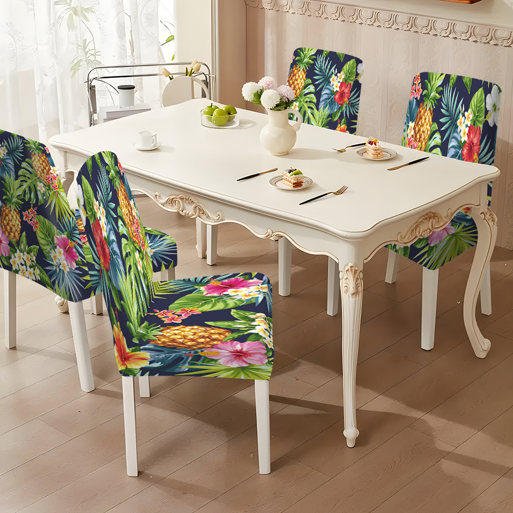 

Tropical Pineapple Print Chair Covers - 2/4/6 Piece | Washable & Removable Slipcovers For Dining & Kitchen Chairs | Perfect For Party, Office, And Home Decor