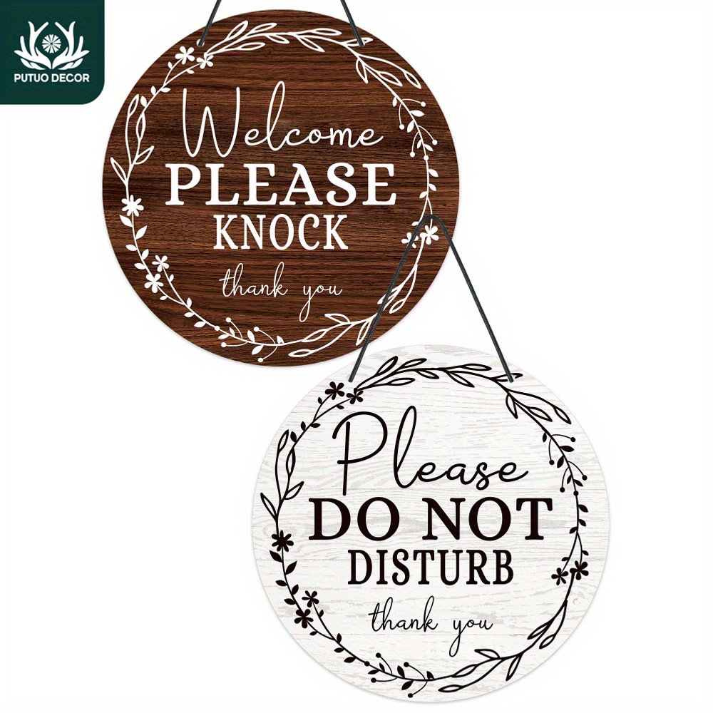 

Round Reversible Door Sign - Welcome Please Knock/please Do Not Disturb Message - Durable Plastic Hanging Plaque For Home, Office, Business - Universal Holiday Decor - No Feathers, Non-electric - 1pc