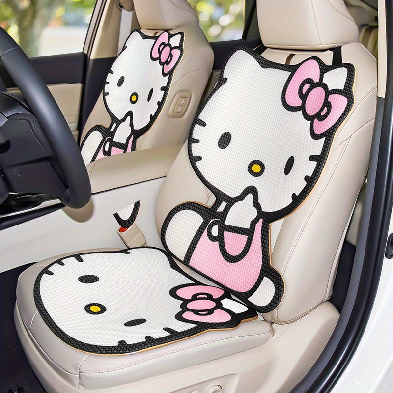 

2pcs Hello Kitty Polyester Cushion Set, Breathable Woven Backrest & Seat Mat, Car Interior Decor, Aesthetic Accessories For Women