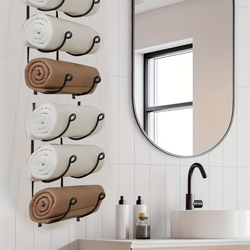 

Stylish Rust-resistant Towel Rack For Bathroom - Wall-mounted Storage Shelf, Holds Large & Small Towels Effortlessly