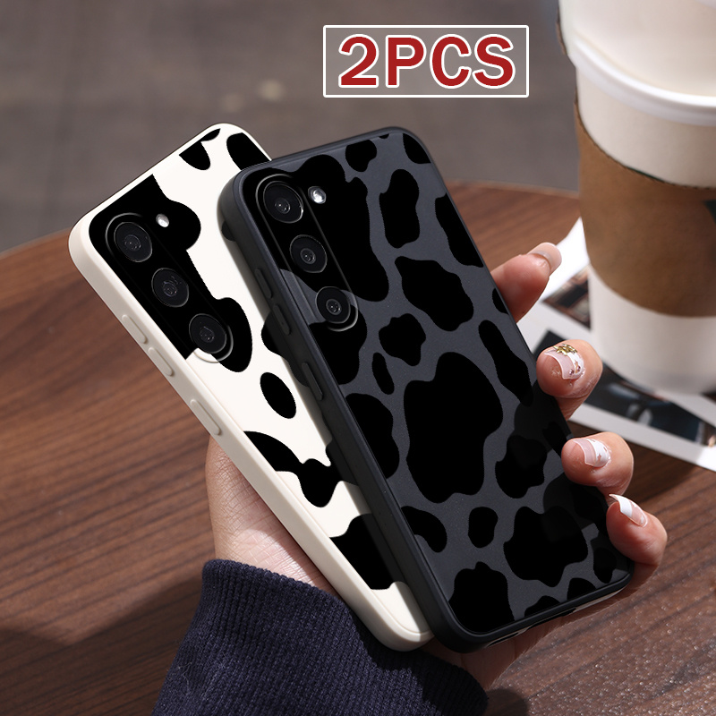 

2-pack Silicone Phone Cases For Samsung Galaxy - Soft Matte Finish, Shockproof Covers Compatible With S24 Ultra, S23 Plus, A Series & More - Cow Print Design, Trendy Protective Accessories