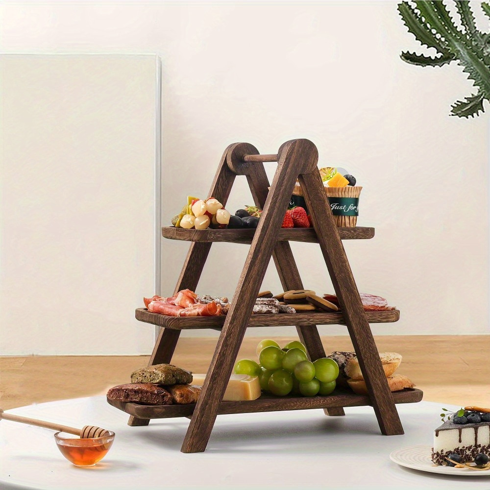 

1pc, 3-tier Rustic Wooden Serving Tray, A-frame Party Platter Stand, Vintage Farmhouse Design For Weddings And Entertaining, Ideal For Fruit, Cupcakes, Charcuterie, And Appetizers