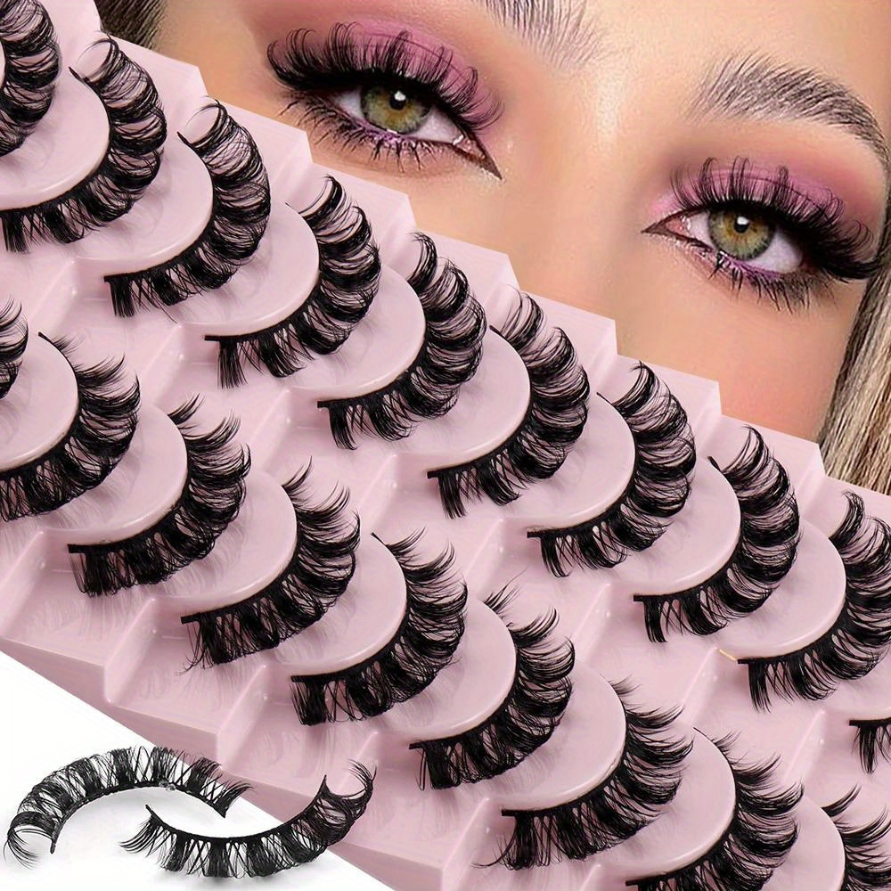 

10 Pairs D Russian Strip False Eyelashes - Fluffy Natural Look 3d Volume Wispy Fake Lashes, Uniscent Item In Pair Form