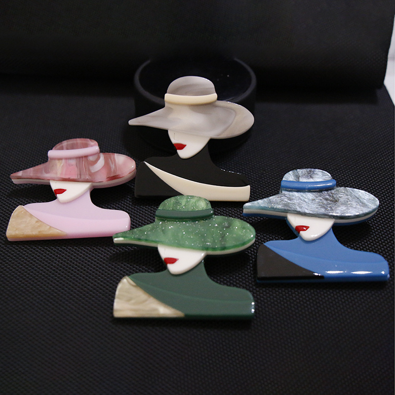 elegant acrylic brooch pins minimalist   with stylish hat chic character accessory for clothing details 0