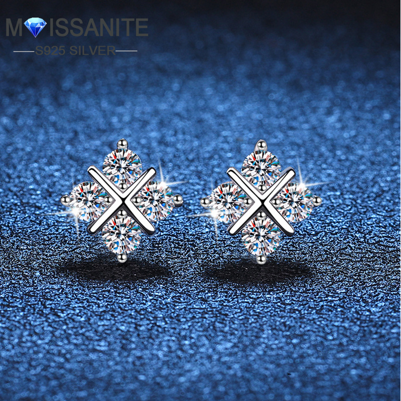 

1 925 0.4 Ct Moissanite X-shaped , Unisex Couple & Jewelry, For Women & Ear Accessories