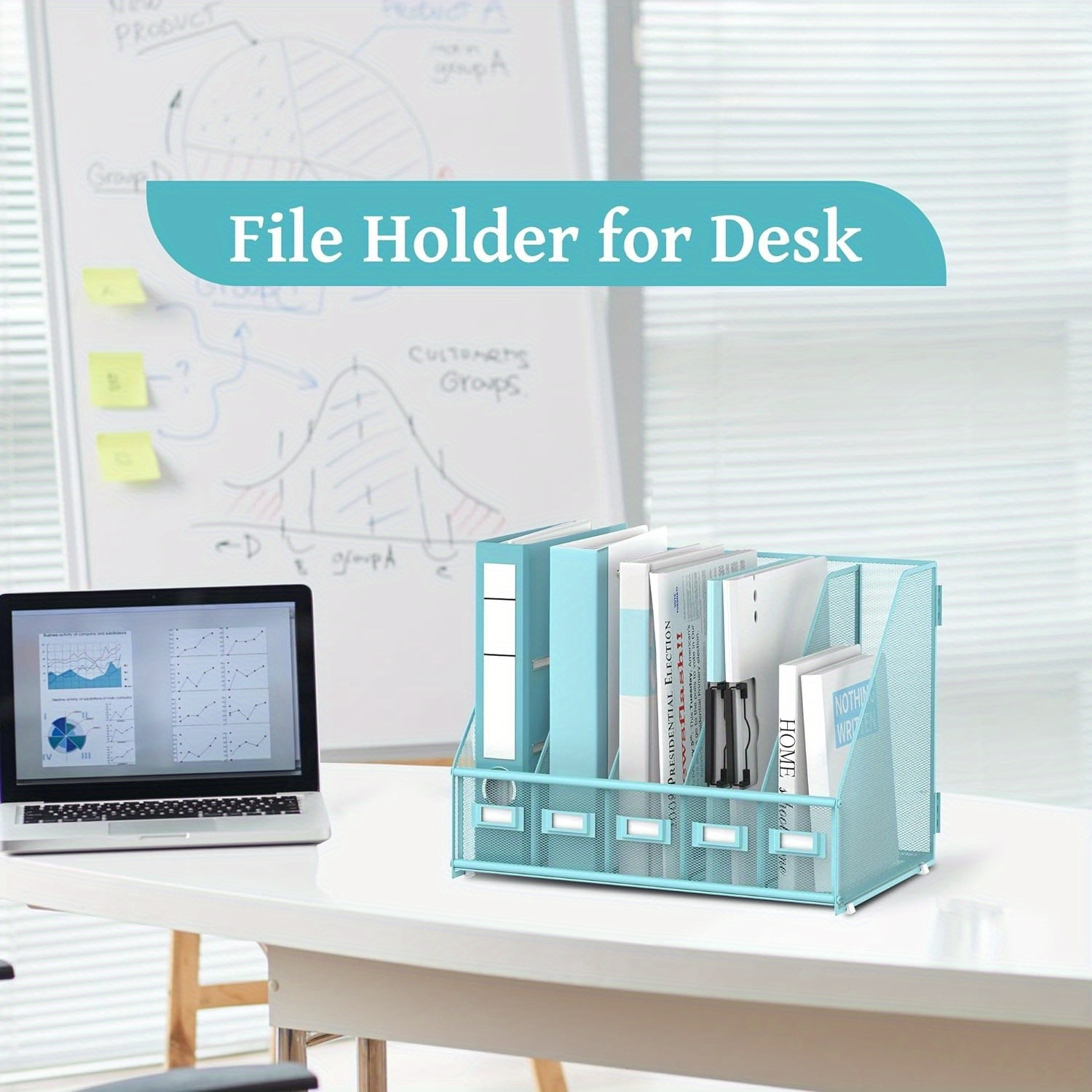 

Sharkwoods Desk Organizers With 5 Vertical Compartments Metal Desk Magazine File Holder Rack File Organizer For Office Desktop, Home Workspace