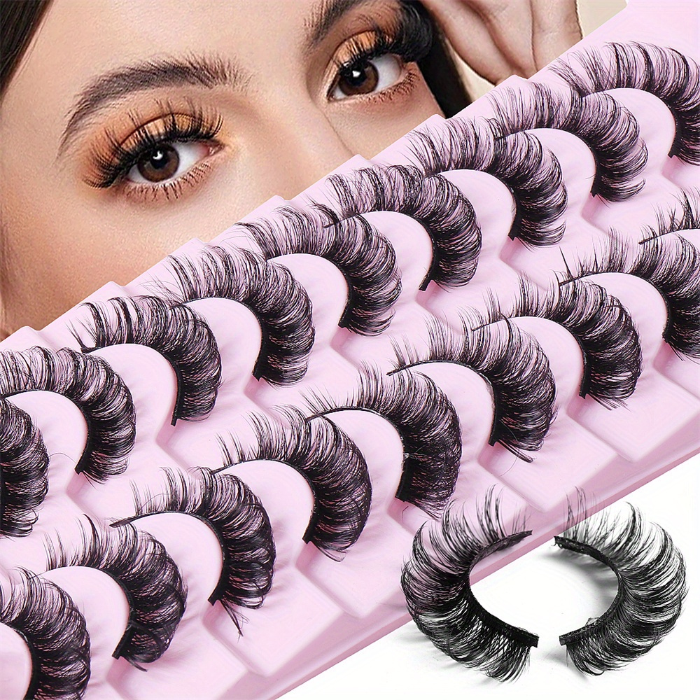 

10 Pairs Fluffy Wispy Russian Dd Strip Eyelashes, Unscented Synthetic False Lashes Pack, Natural Look Fake Eye Lashes Set