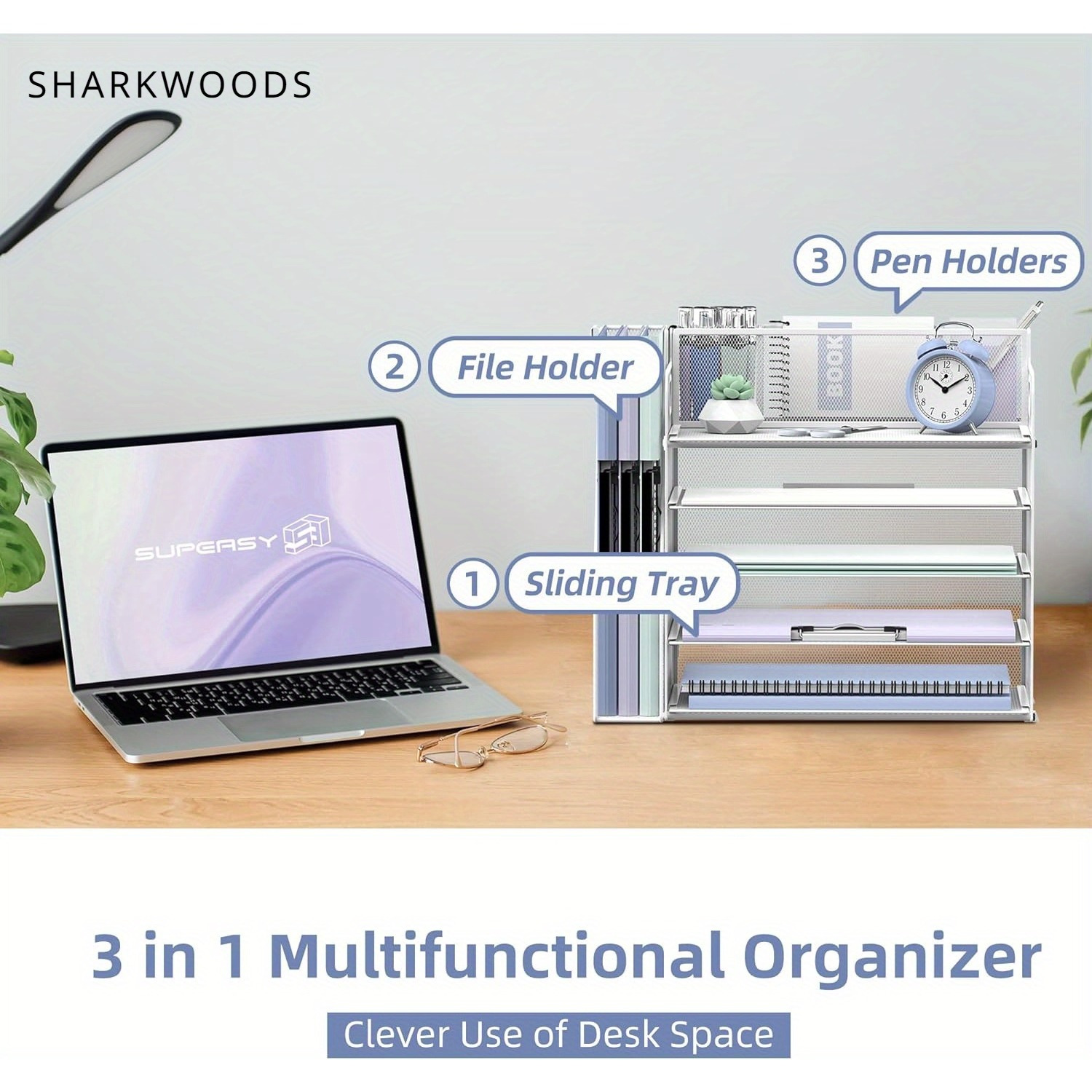 

Sharkwoods 5 Tier Desktop File Organizer With 3 Pen Holders, Desk Organizer With File Holder, Paper Letter Tray For Office Home Organization & Storage, Mesh Desk Accessories & Supplies