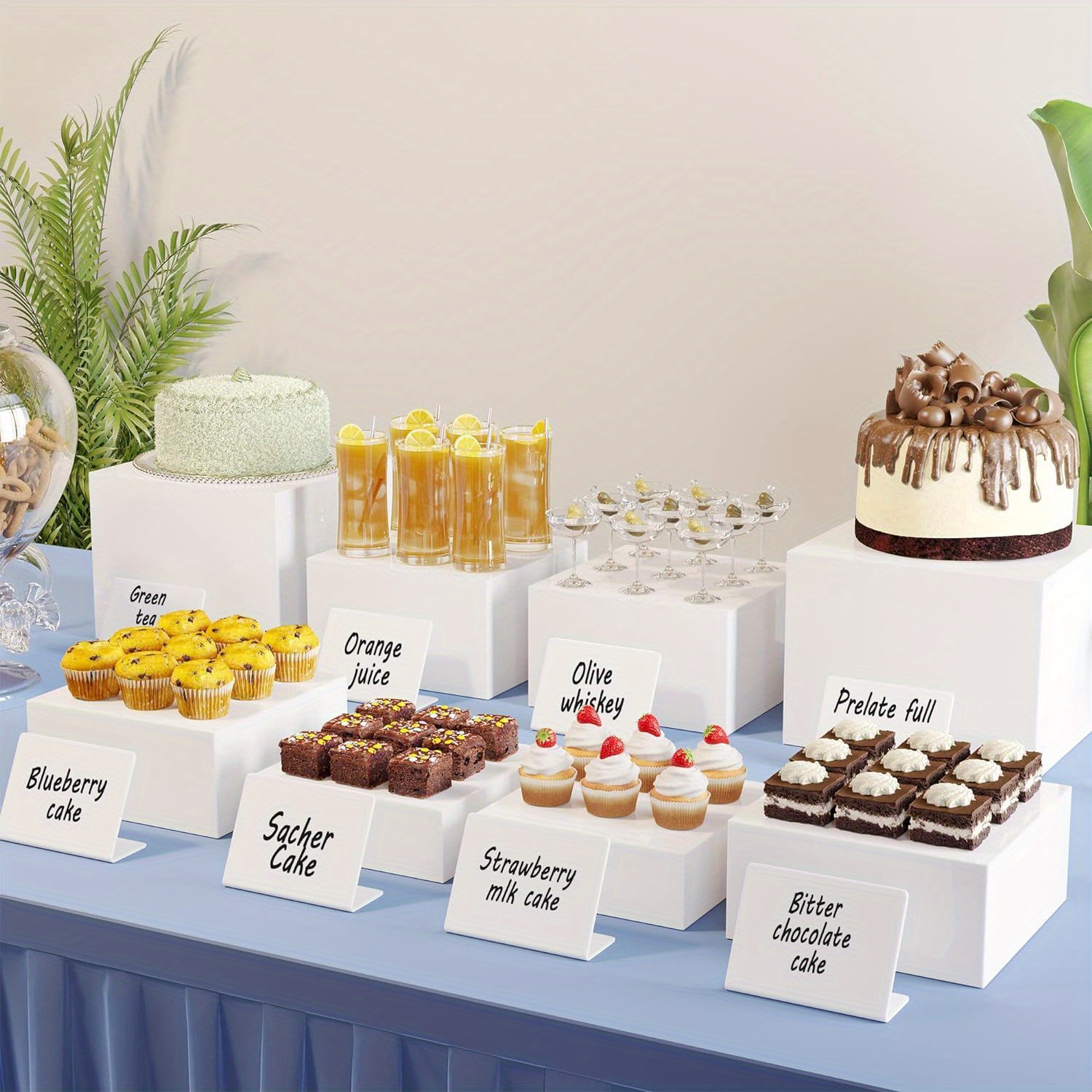 PEUTIER Lot de 3 Supports de Buffet, 15,2x17,7x20,3cm en Acrylique Argenté pour Cupcakes avec Fond Creux pour Présentation de Nourriture pour Table de Buffet Élégants pour Bonbons Desserts Artisanat