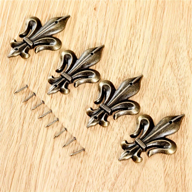 

4pcs Vintage Fleur-de-lis Corner Protectors - Phthalate Free Metal Edge Guards For Antique Wooden Box Gift Box Decor, Matte Finish Alloy Corner Covers