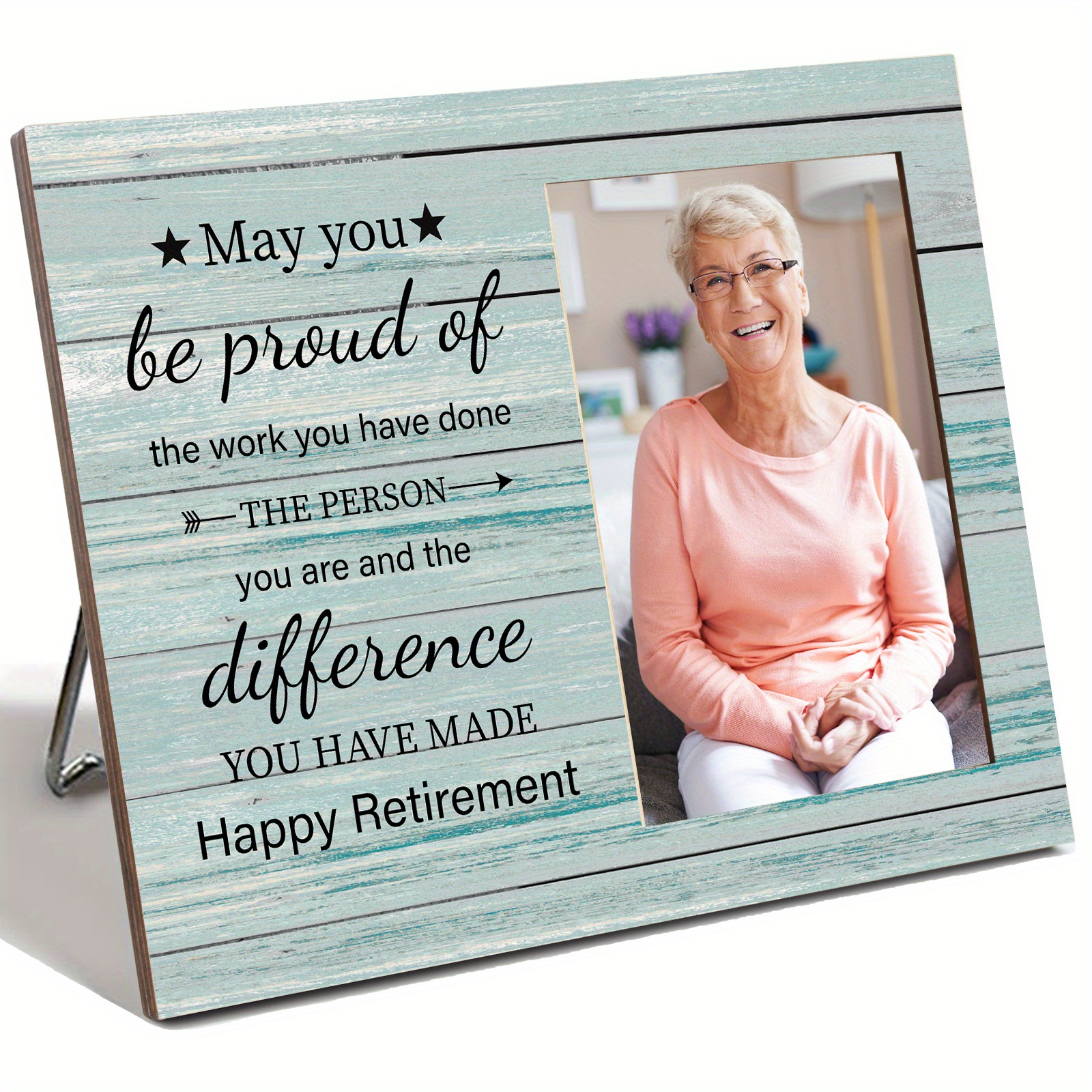 

1pc Inspirational Retirement Wooden Picture Frame - Teal & White, 4x6 Photo Slot, " Of Your Work" Message, Nurses, Teachers, Police - Ideal Farewell Gift For