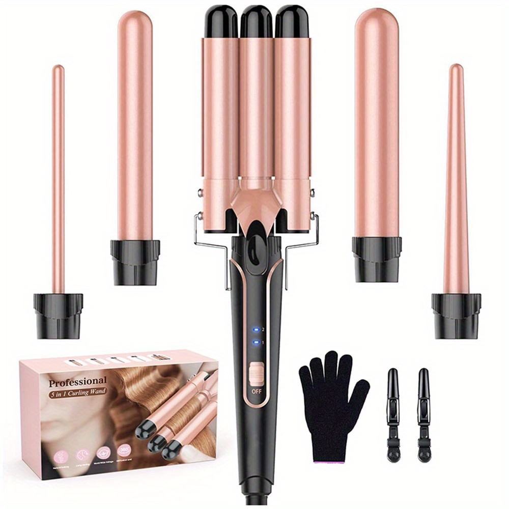 

5 In 1 Curling Iron Set With 3 Barrel Hair Crimper For Women, Fast Heating Hair Wand Curler In All Hair Type, Dual Voltage Hair Curler, Mother's Day Gift
