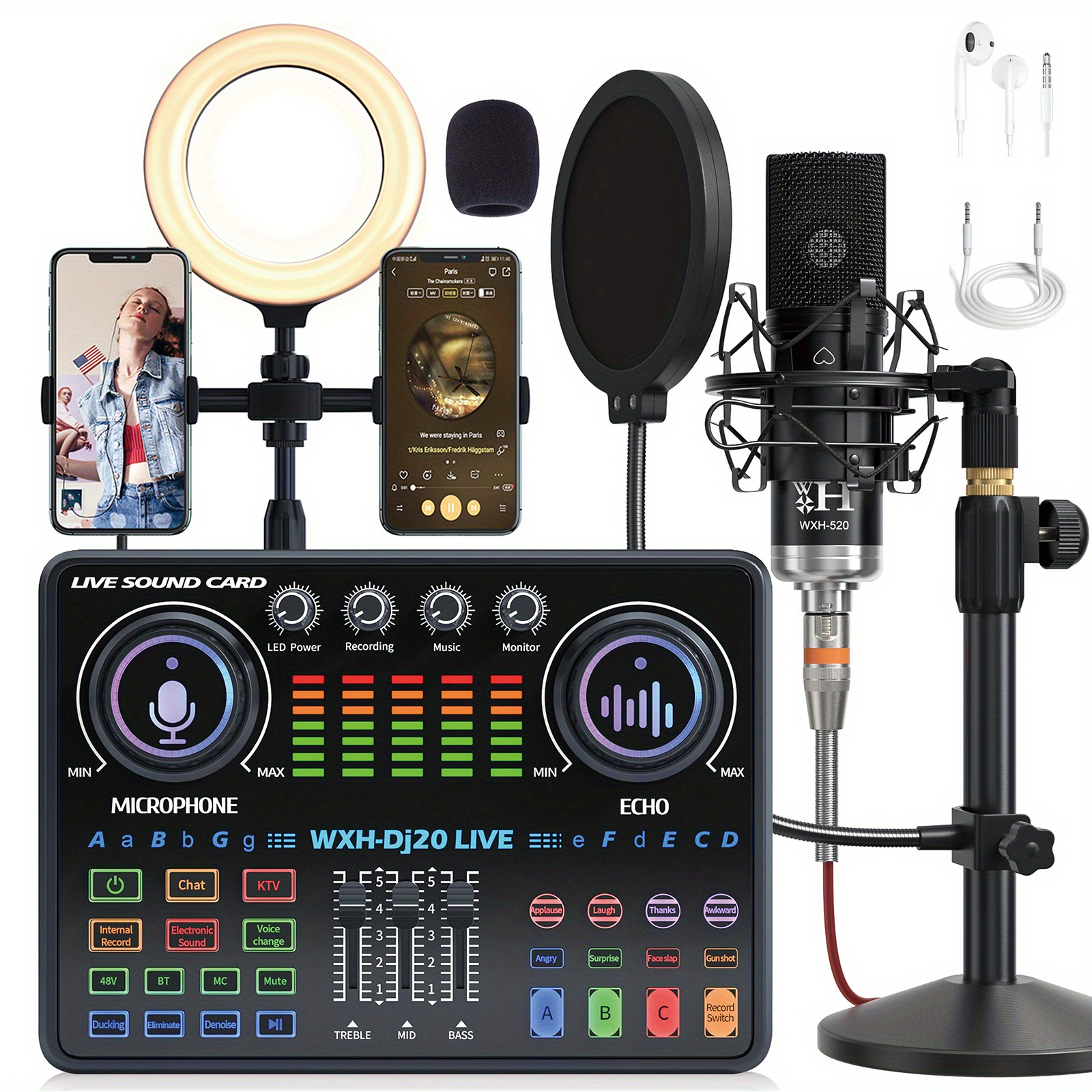 

Podcast Equipment Bundle Xlr Large Diaphragm With Live Sound Card Bundle For Studio Recording & Broadcasting