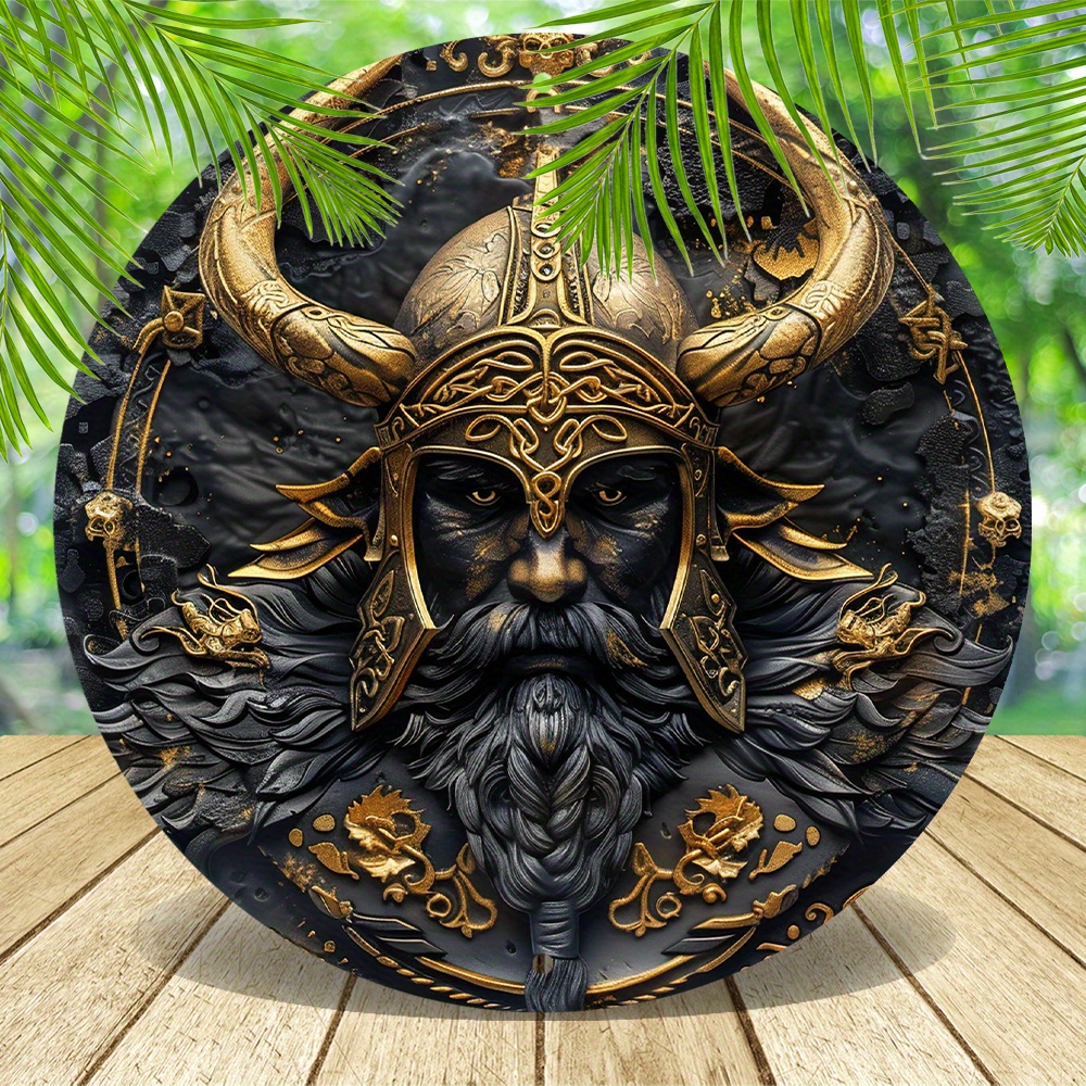 

Viking Warrior Metal Wall Art Set, 8x8 Inch Aluminum Vintage Norse Decor, 2d Round Plaques, Durable Artwork For Garden, Bedroom, Garage - Decorative Home Display & Gift, Pack Of 1
