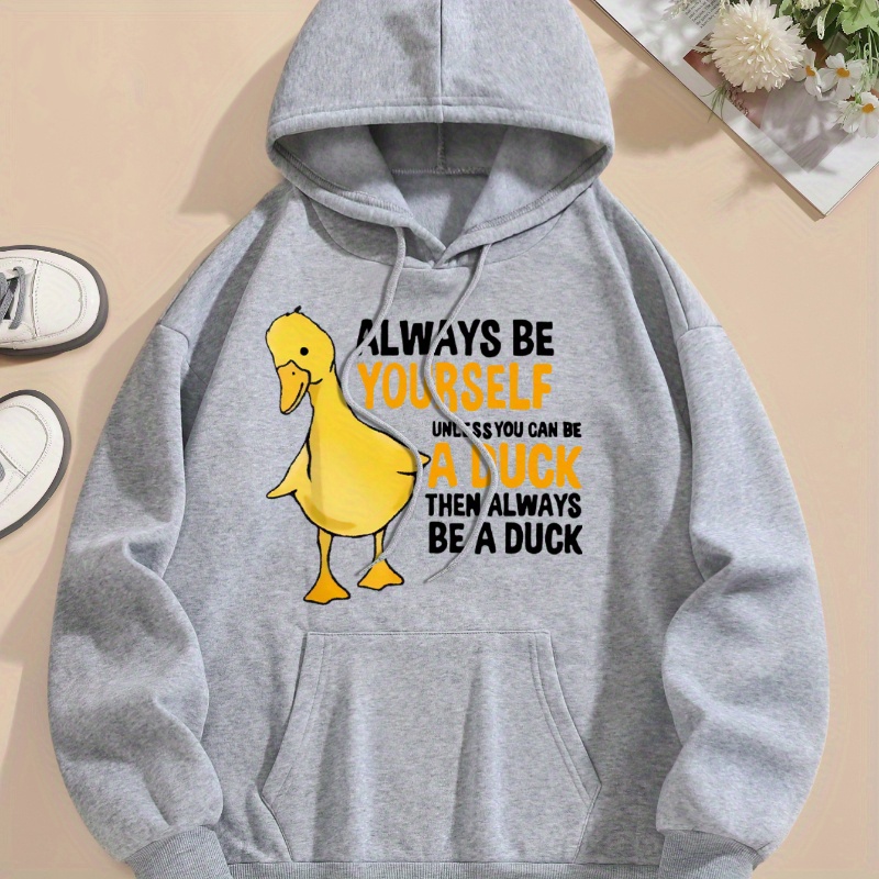 

Duck Print Kangaroo Pocket Hoodie, Casual Long Sleeve Drawstring Hoodies Sweatshirt, Women's Clothing