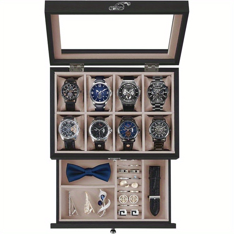 

Songmics 8-slot Watch Box, 2-tier Watch Display Case With Large Glass Lid, Removable Watch Pillows, Velvet Lining, Jewelry Box, Gift Idea Father's Day Gift
