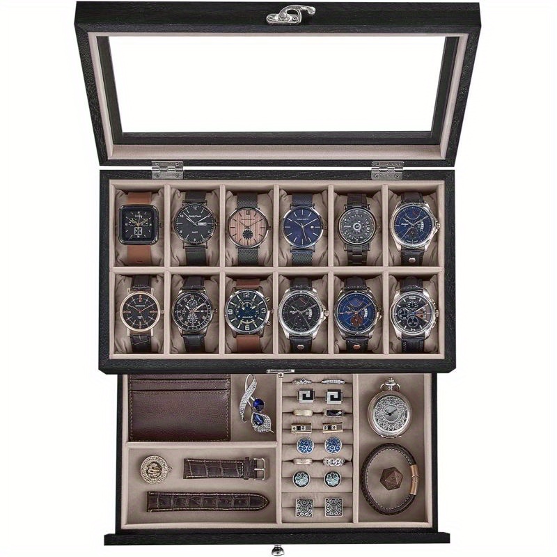 

Songmics 12-slot Watch Box, 2-tier Watch Display Case With Large Glass Lid, Removable Watch Pillows, Velvet Lining, Jewelry Box, Gift Idea