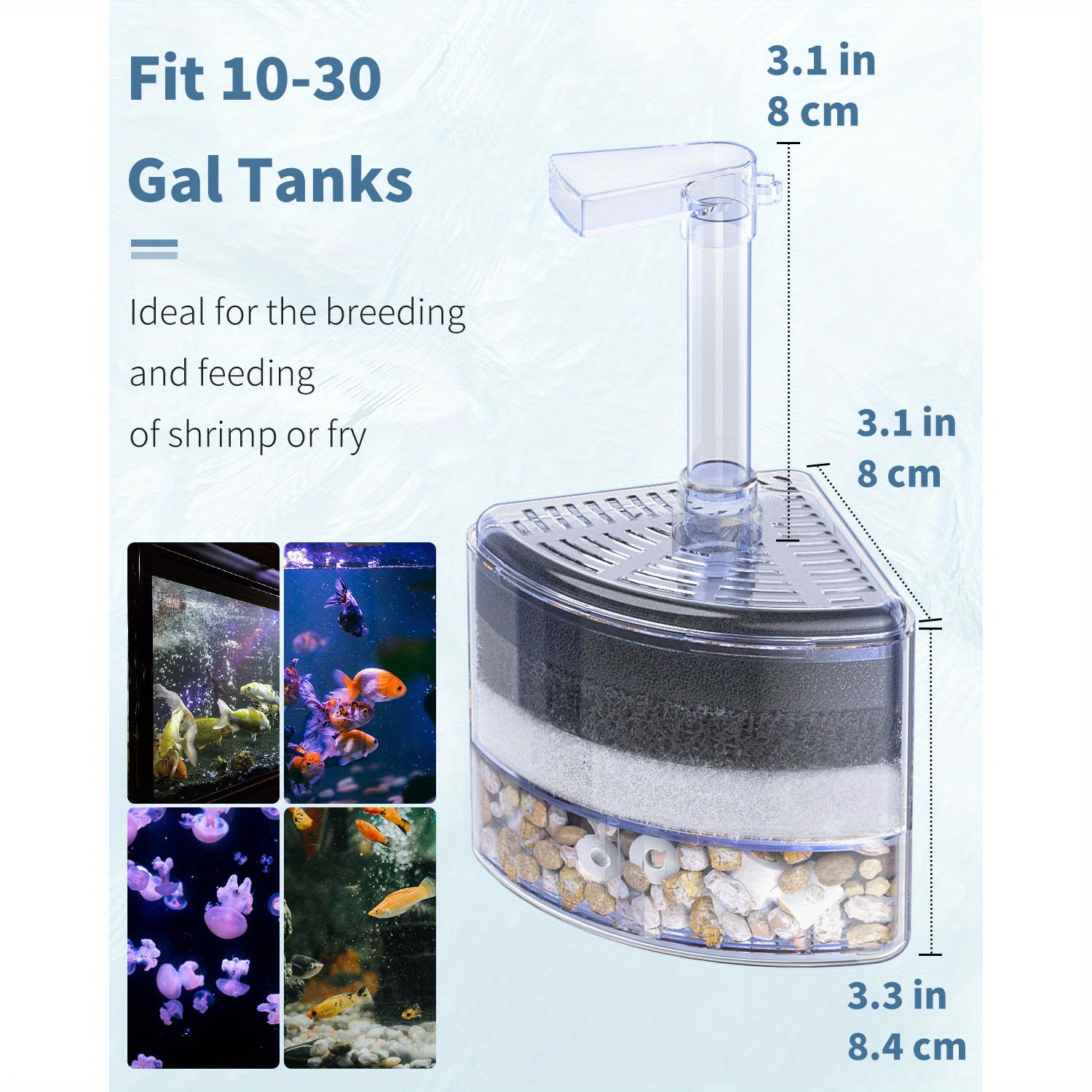 Image of Aquarium Corner Sponge Filter, Bio Foam Filter With Natural Stones And Ceramic Rings For Fish Tanks (air Pump Not Included)
