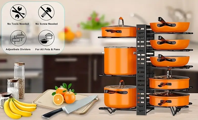 8 tier heavy duty pot rack organizer effortless kitchen details 0