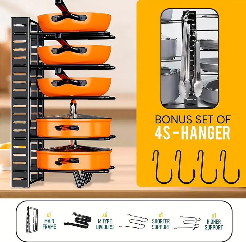 8 tier heavy duty pot rack organizer effortless kitchen details 1