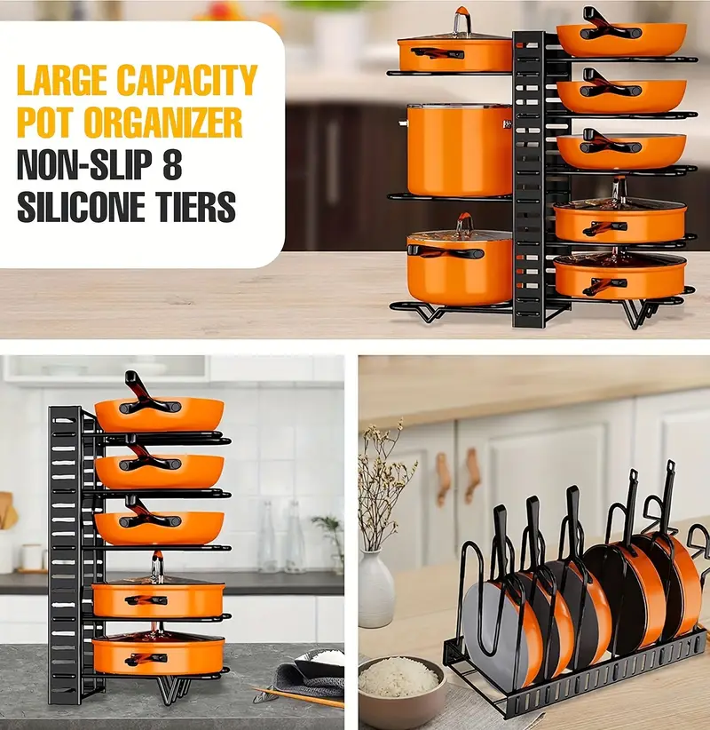 8 tier heavy duty pot rack organizer effortless kitchen details 3