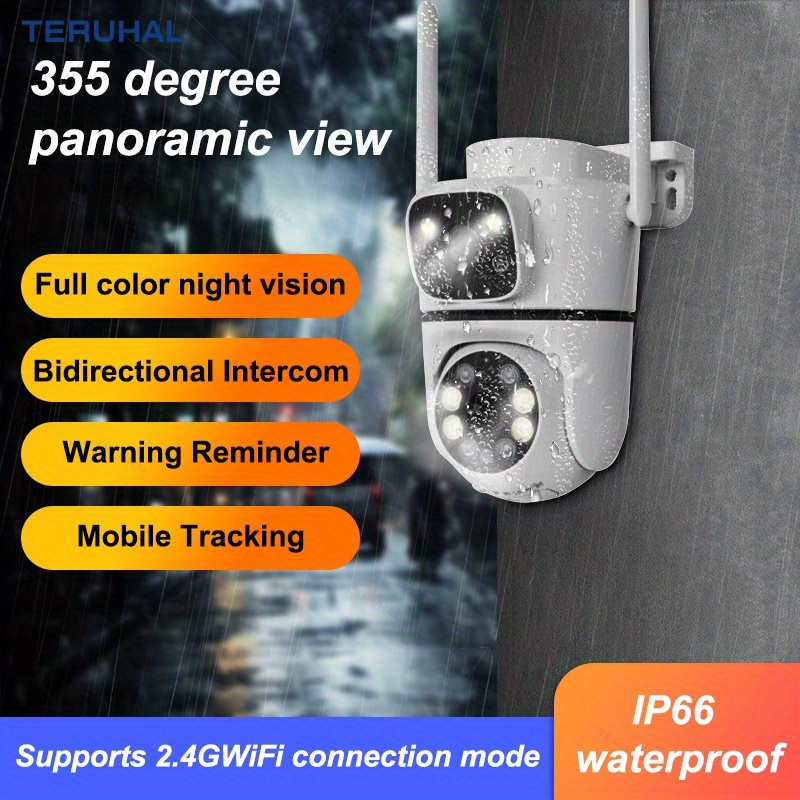 Teruhal 2MP WiFi Security Camera with Dual Lenses - Wireless IP Home Surveillance, AI Human Tracking, Color Night Vision, Two-Way Audio, Motion Alerts & Pan/Tilt Function (SD Card Not Included) details 1