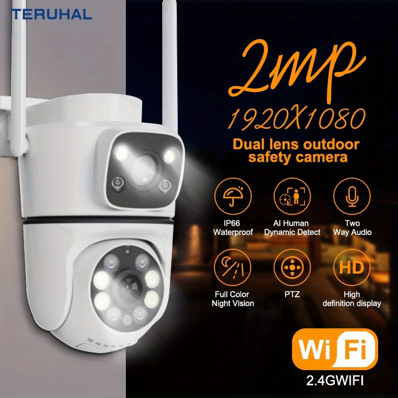 Teruhal 2MP WiFi Security Camera with Dual Lenses - Wireless IP Home Surveillance, AI Human Tracking, Color Night Vision, Two-Way Audio, Motion Alerts & Pan/Tilt Function (SD Card Not Included) details 2