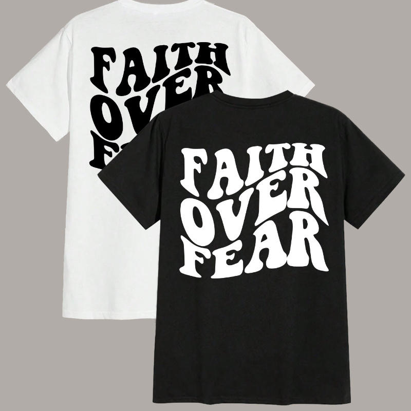 

2-piece Faith Over Fear Monogrammed Men's Comfortable T-shirt, Casual Short-sleeved Summer T-shirt Top