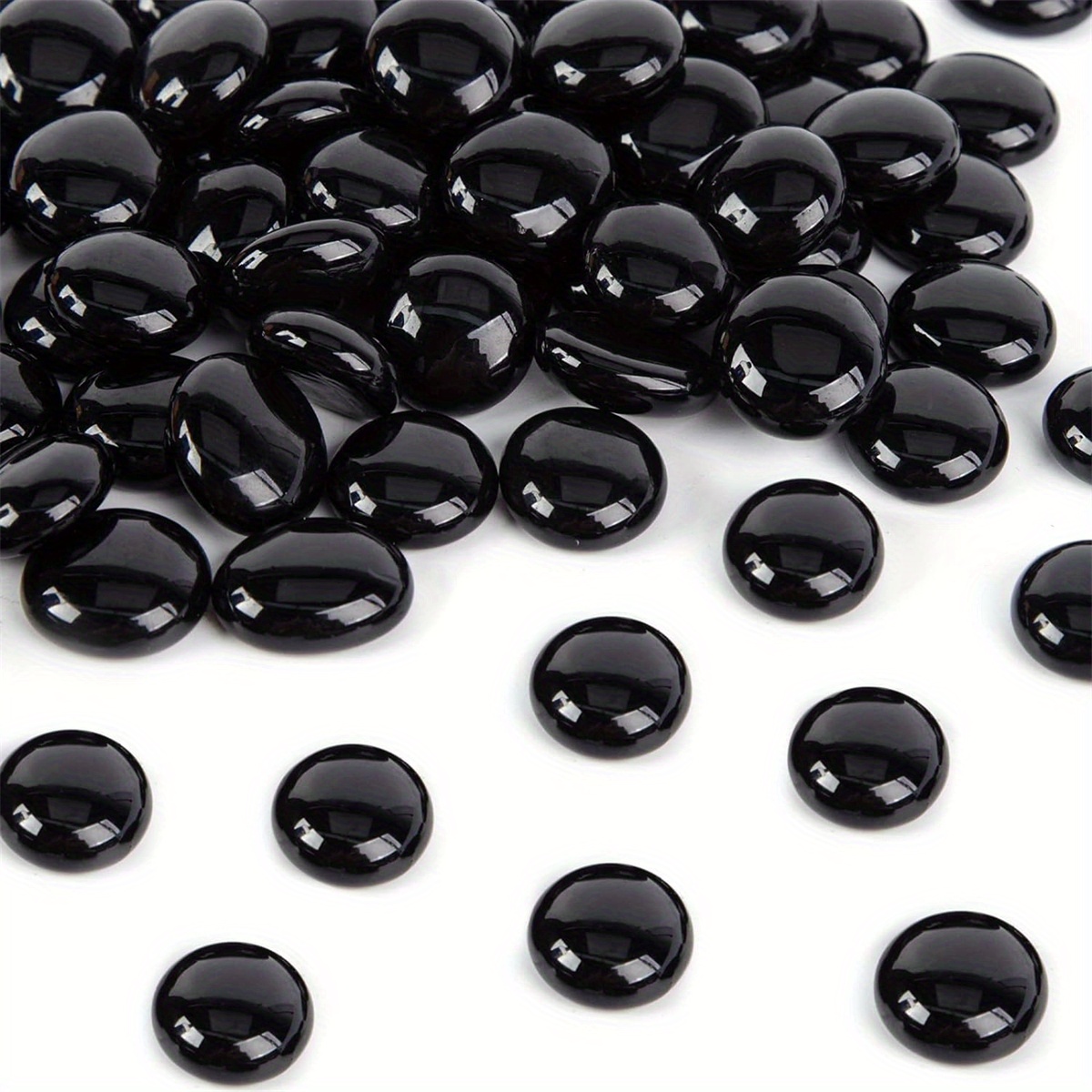 

40pcs Black Glass Gems Flat Beads Mosaic Pieces For Diy Crafts, Garden Landscaping & Vase Filler Decoration