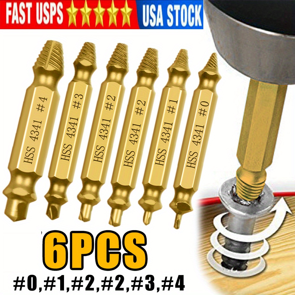 

6pcs Damaged Screw Extractor Drill Bits Guide Set Broken Easy Out Bolt Screw High Strength Remover Tools