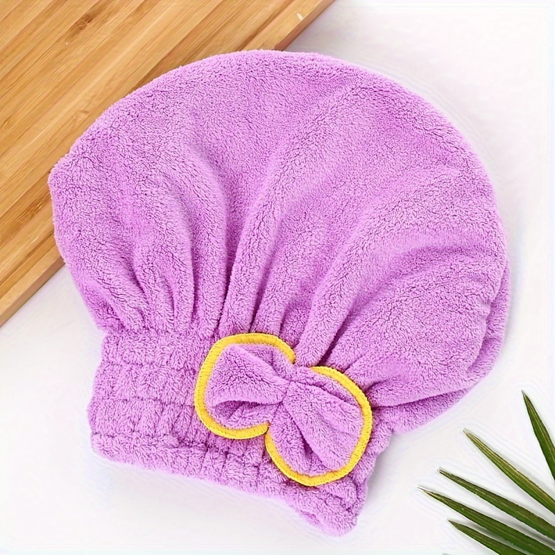 

1pc Microfiber Hair Towel Wrap For Women - Soft Cotton Quick Dry Cap With Bowknot – Woven, Fade Resistant, Unscented, For Normal And Curly Textured Hair