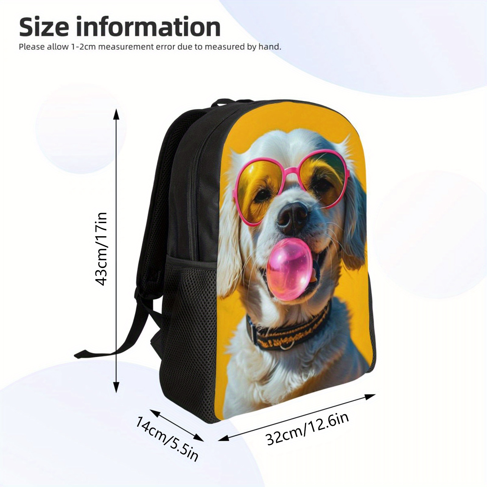 Cute Dog Backpack Lightweight Large Capacity School Laptop Bag with Adjustable Straps and Zip Closure for Travel College