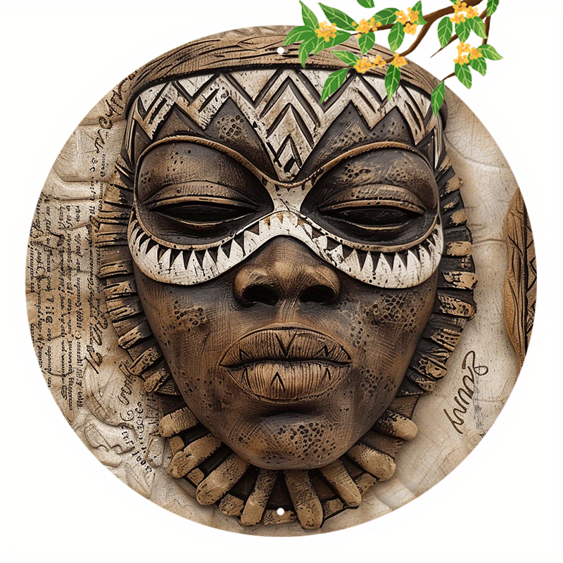 

1pc Weather-resistant Aluminum Wall Cut-out Sign With Pre-drilled Holes, African Mask Retro Design, Ideal For Bachelor Party Home Restaurant Kitchen Wall Art & Decor Gift - 8x8 Inches