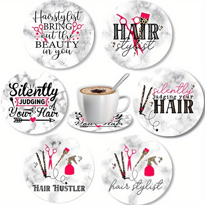 

6-pack Hair Stylist Acrylic Coasters Set - 4-inch Hairdresser Themed Cup Mats For Salon, Barbershop, And Home Decor - Durable, Non-electric Drink Coasters - Perfect Gift For Hair Professionals