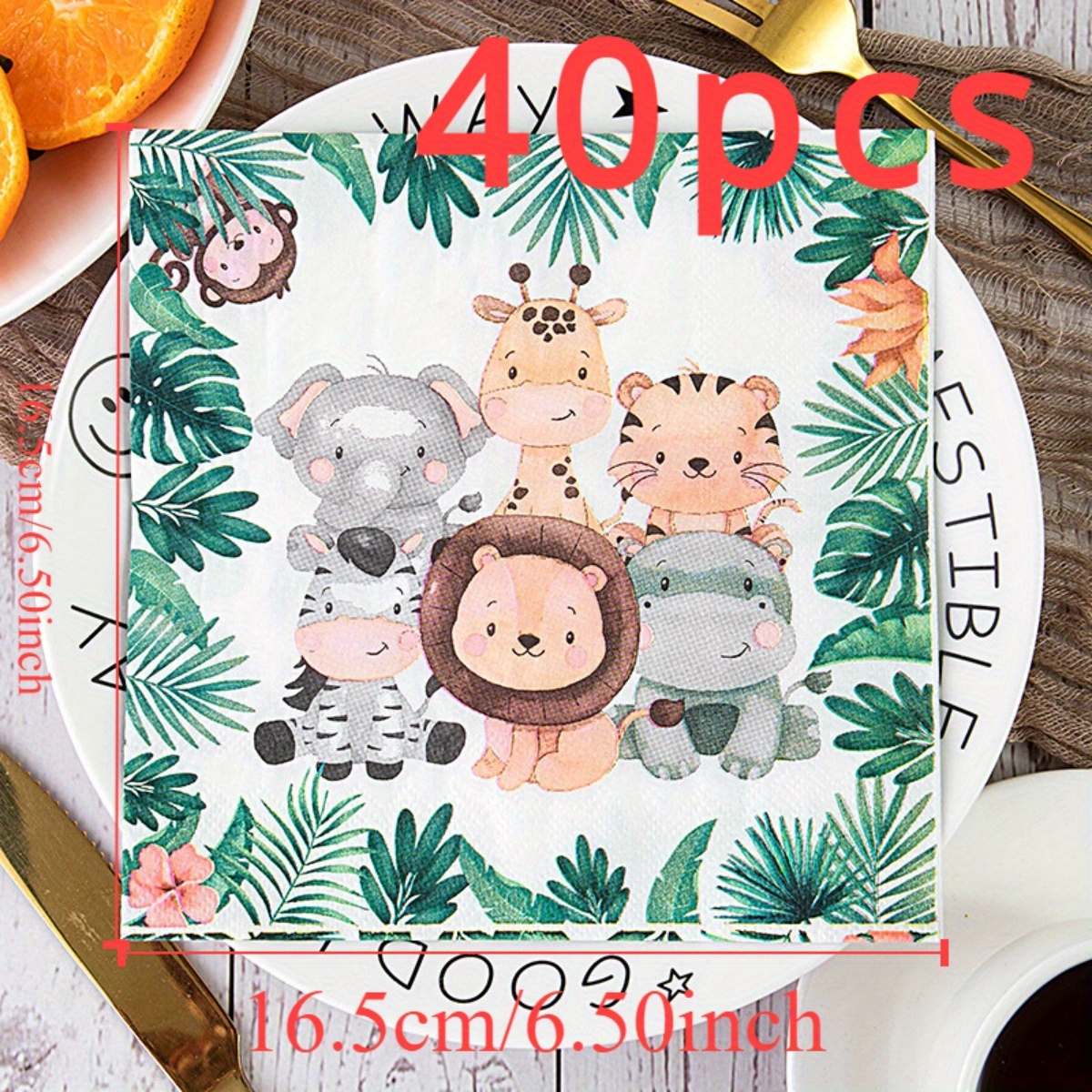 TEMU 40pcs Jungle Animal Disposable Napkins - Birthday Parties & Themed Events, Paper Napkins, Dinner Napkins