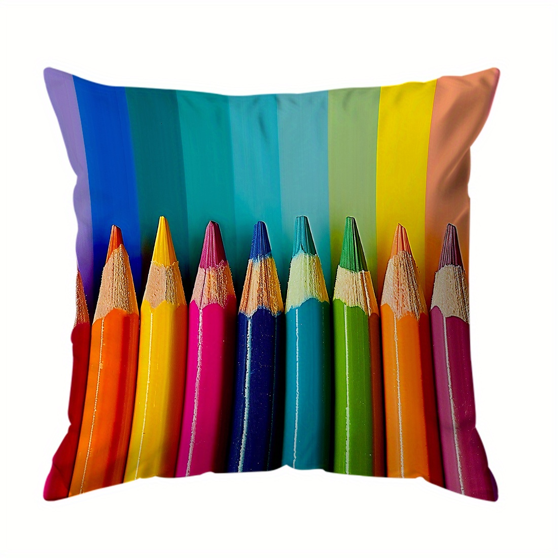 

Colorful Pencil Print Throw Pillow Cover For Various Room Types, Woven Polyester Single-sided Design, Machine Washable With Zipper Closure, Contemporary Style - 1pc, 45x45cm