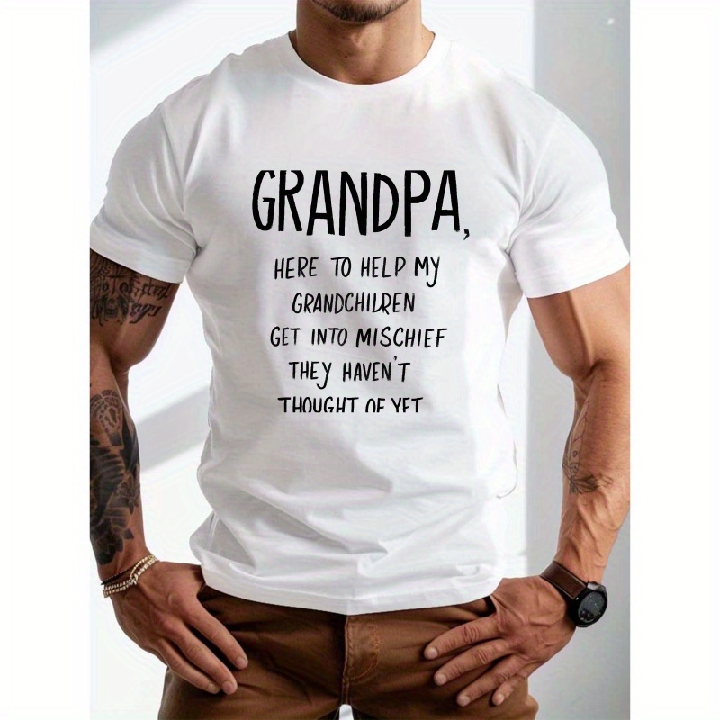 

Plus Size Men's Summer T-shirt, Humorous Grandpa Mischief Quote Graphic Print Short Sleeve Tees Trend Casual Tops For Daily Life, Big & Tall Guys