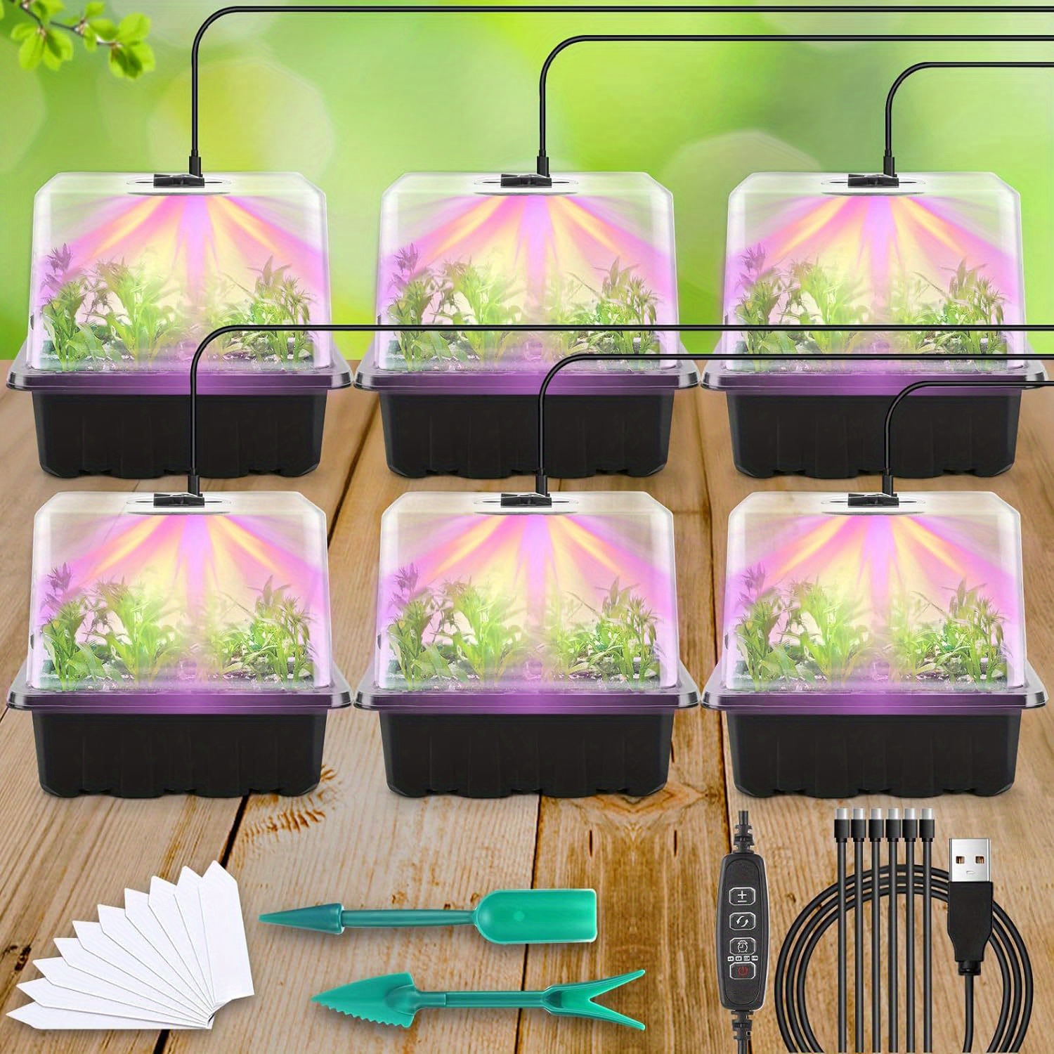 

Seed Starter Tray With Grow Light, 4pcs Seed Starter Kit With Timing Controller, Adjustable 3-color Light Modes, Thicken Seedling Starter Trays With Humidity Domes Heightened Lids, Germination Kit