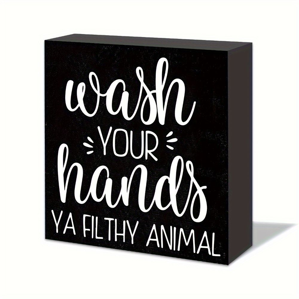 

1pc Wash Your Hands Bathroom Art Sign, Rustic Farmhouse Black Plaque Bathroom Shelf Wall Decor For Home, Restroom, Toilet, Housewarming Gifts